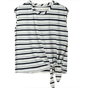 89TH + MADISON Side Tie Stripe Muscle Tank Dark Blue Chalk White Size XL NWT